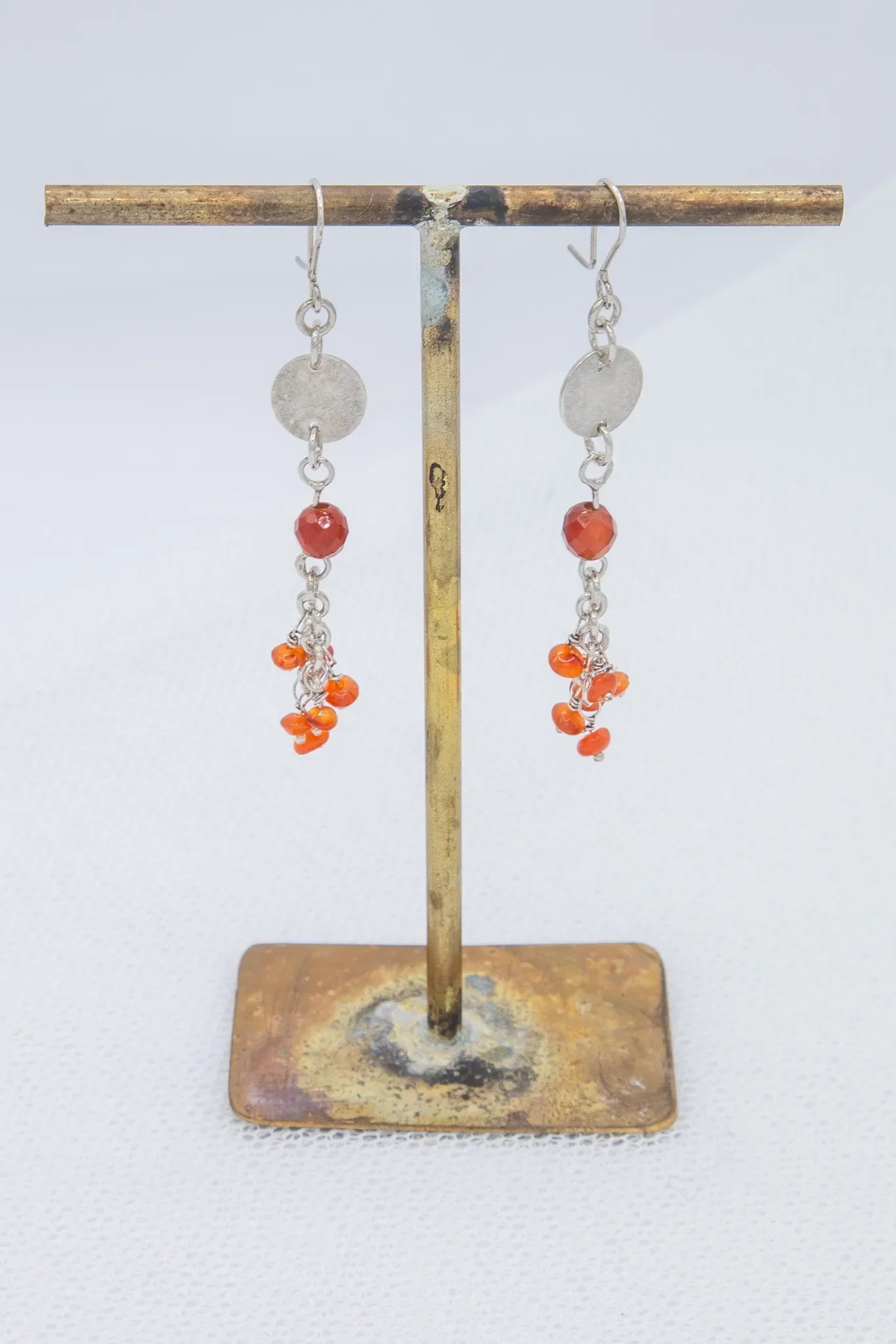 Carnelian and silver chain drops - approximate length 6 cm