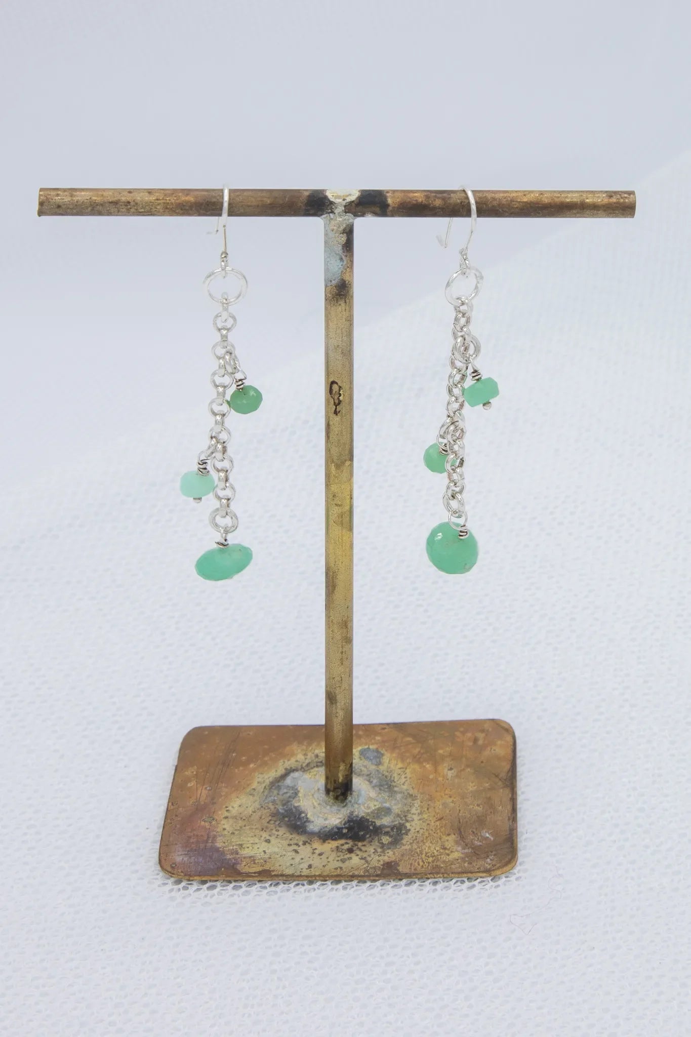 Chrysoprase and silver chain drops - approximate 6 cm