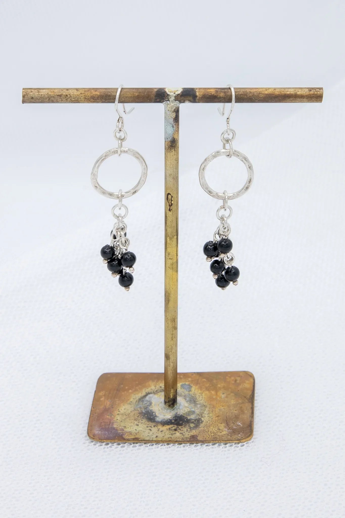Black agate and silver hammered drops - approximate length 6 cm