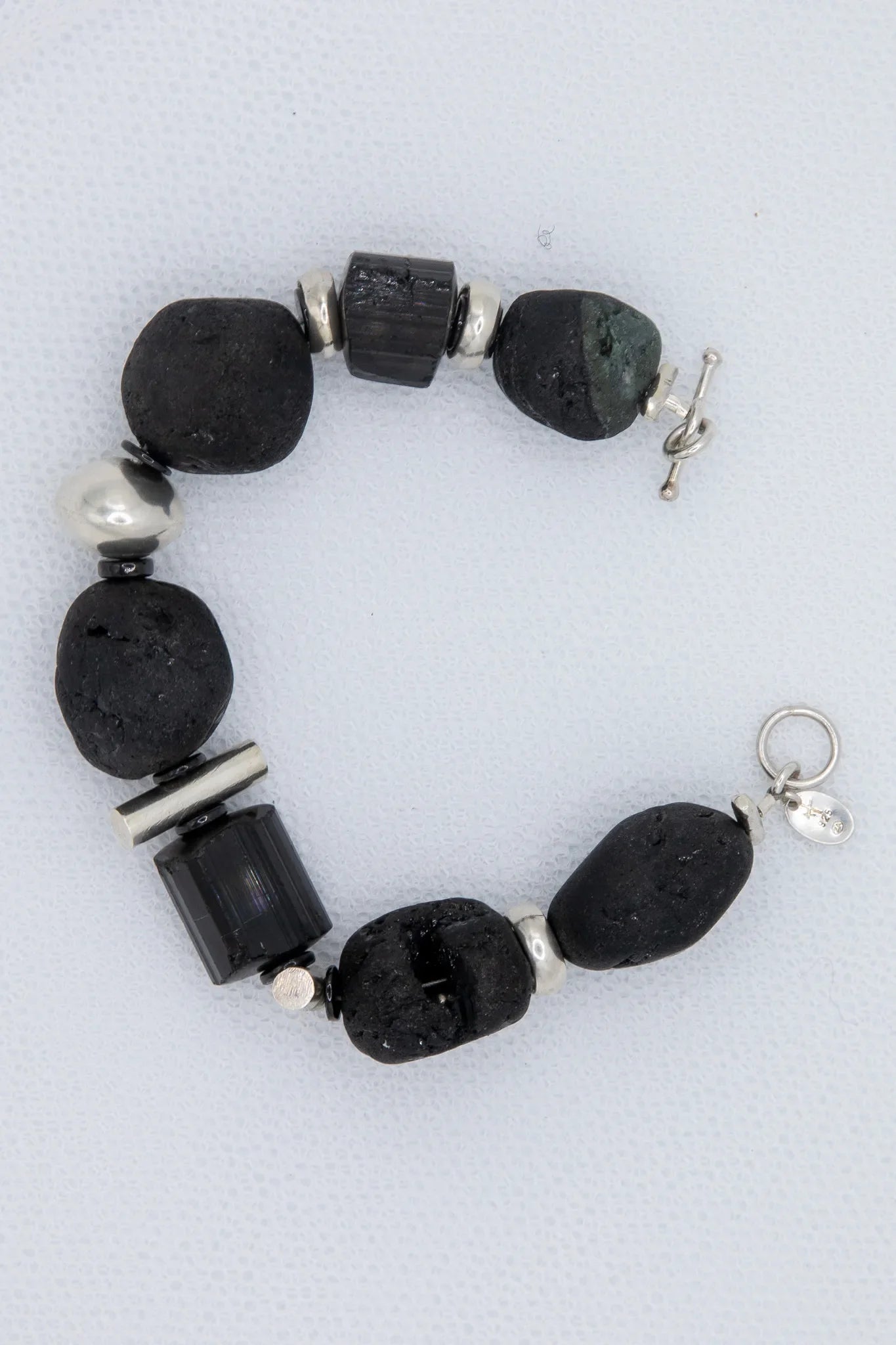 black tourmaline spinel and silver necklace