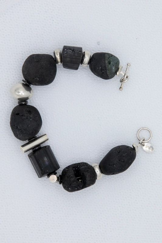 black tourmaline spinel and silver necklace