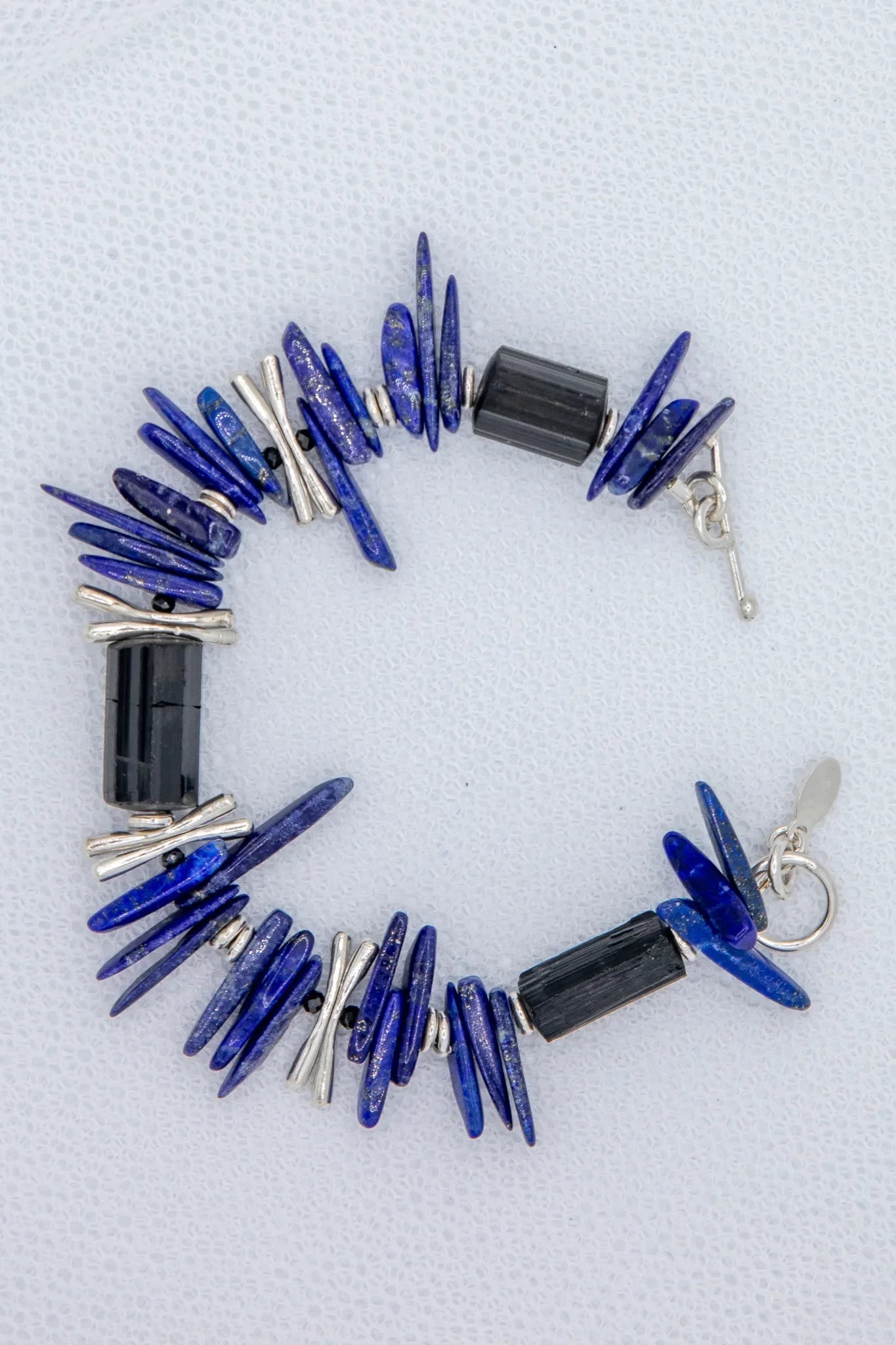 lapis lazuli uncut black tourmaline and silver necklace