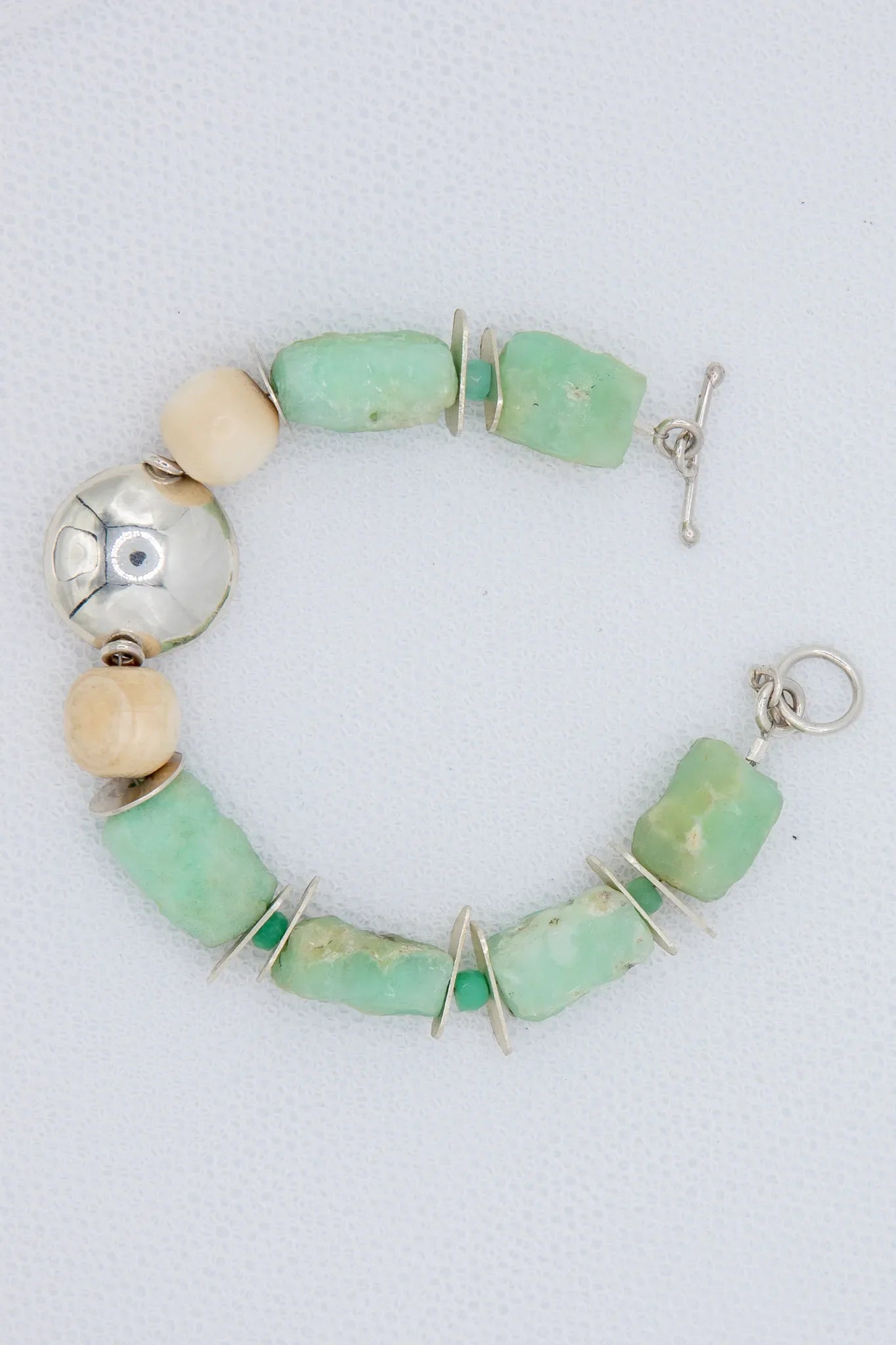 chrysoprase cattle bone and silver necklace