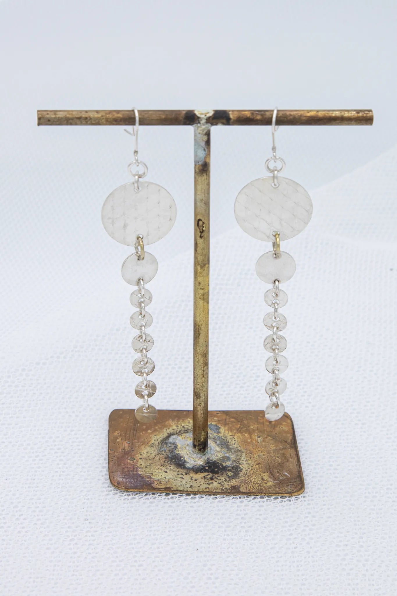 Textured Silver Disk Earrings