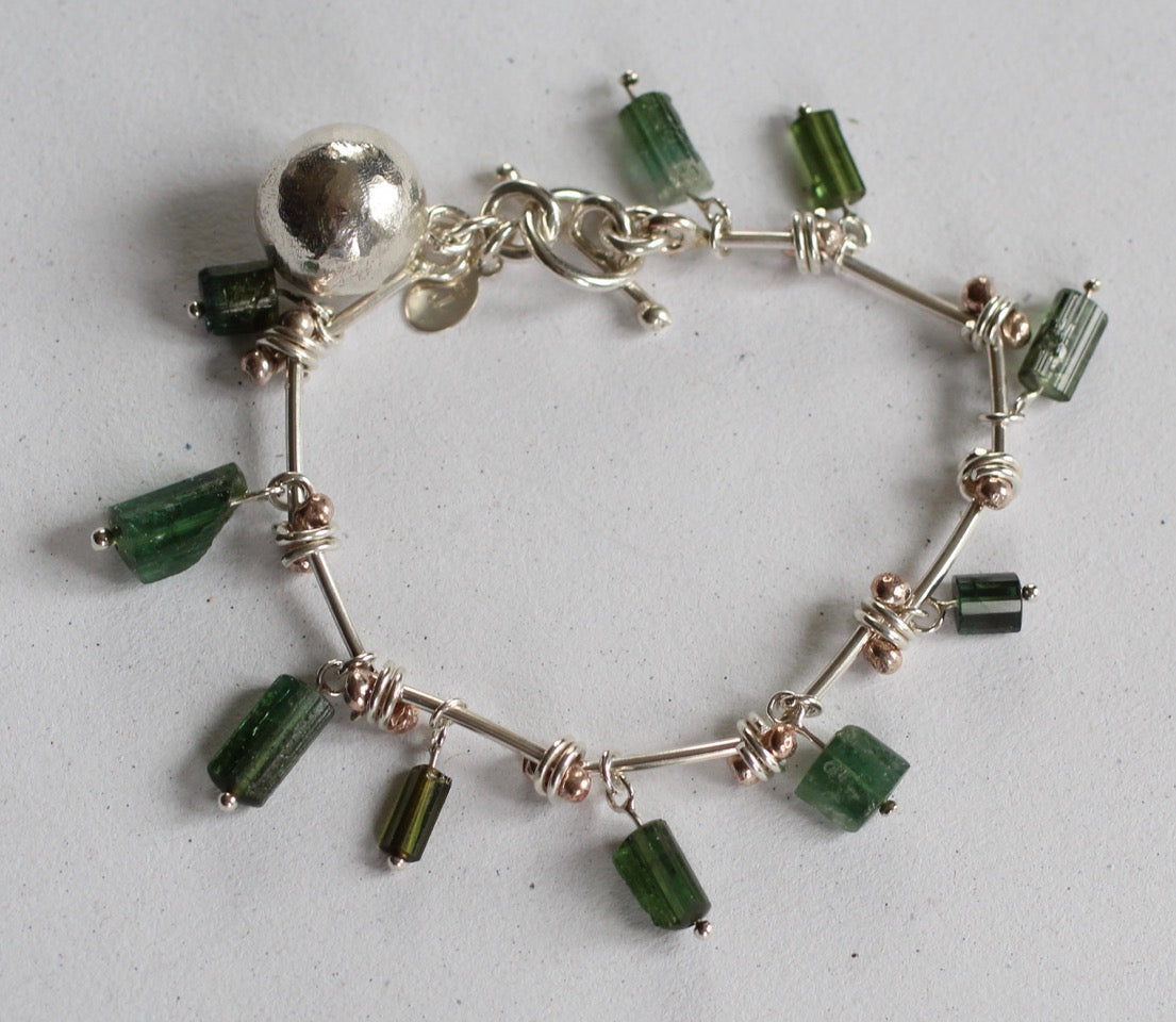 Uncut Green Tourmaline with Silver in Natural Form