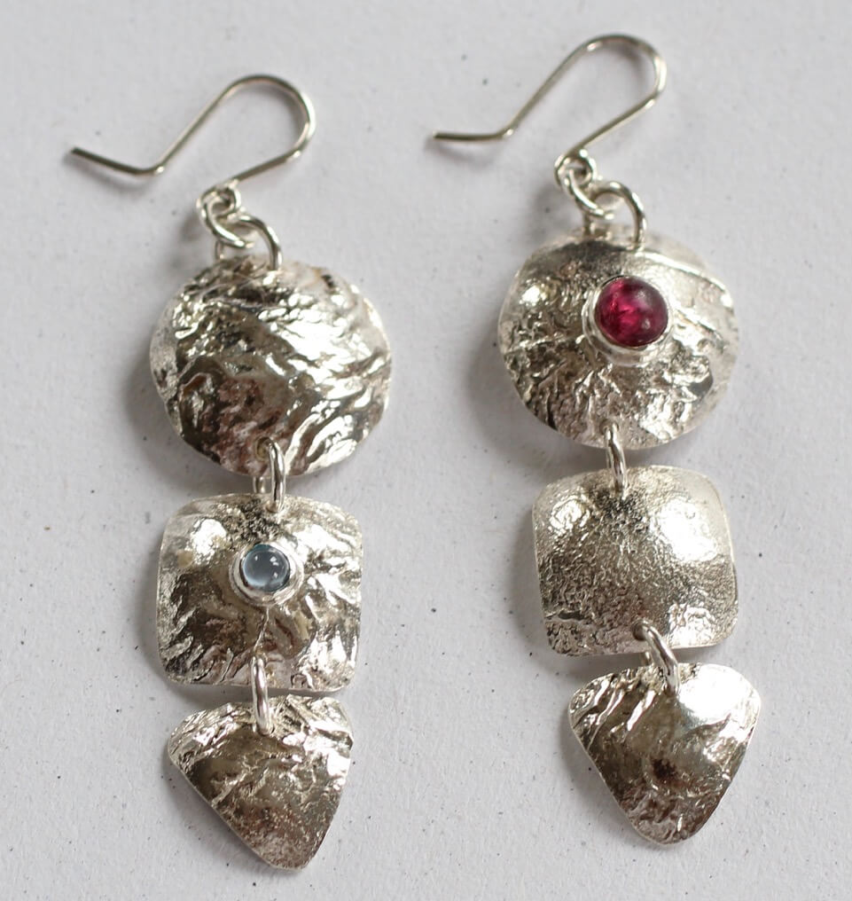 Reticulated Silver, Pink Tourmaline, Blue Topaz and Silver