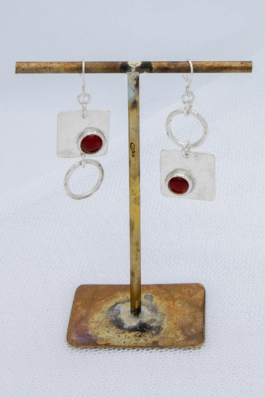 Carnelian and textured silver - approximate length 5cm