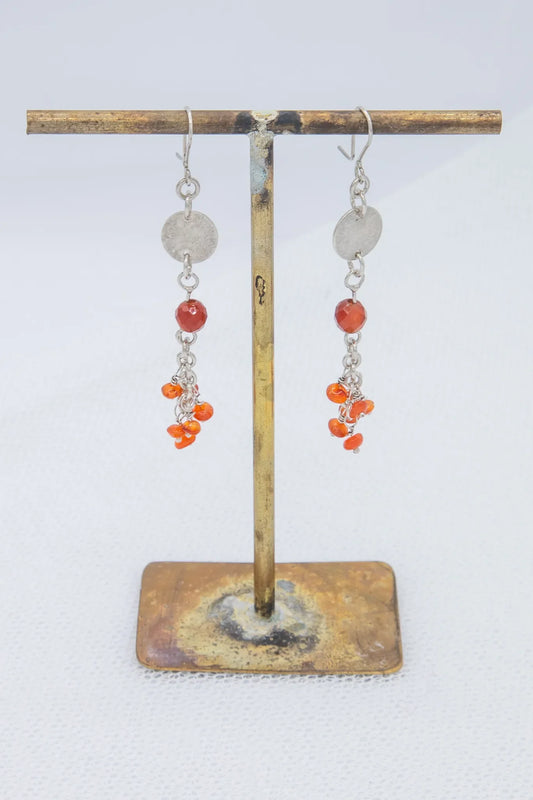 Carnelian and silver chain drops - approximate  length 6 cm