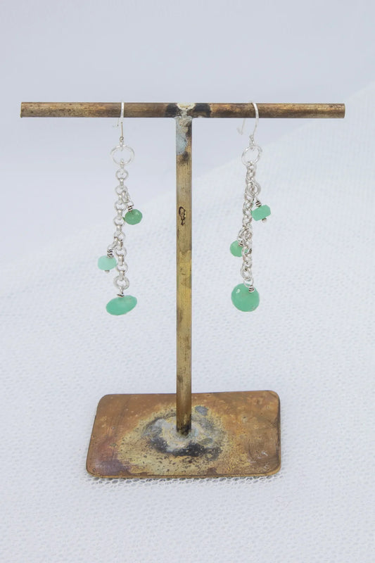 Chrysoprase and silver chain drops - approximate 6 cm