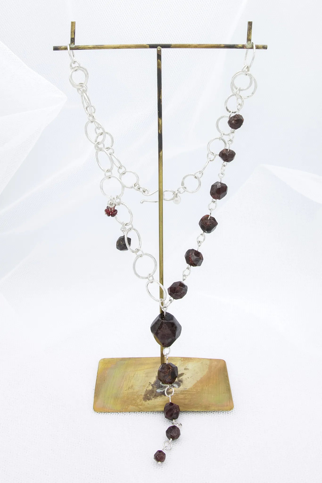 Garnet and silver chain necklace